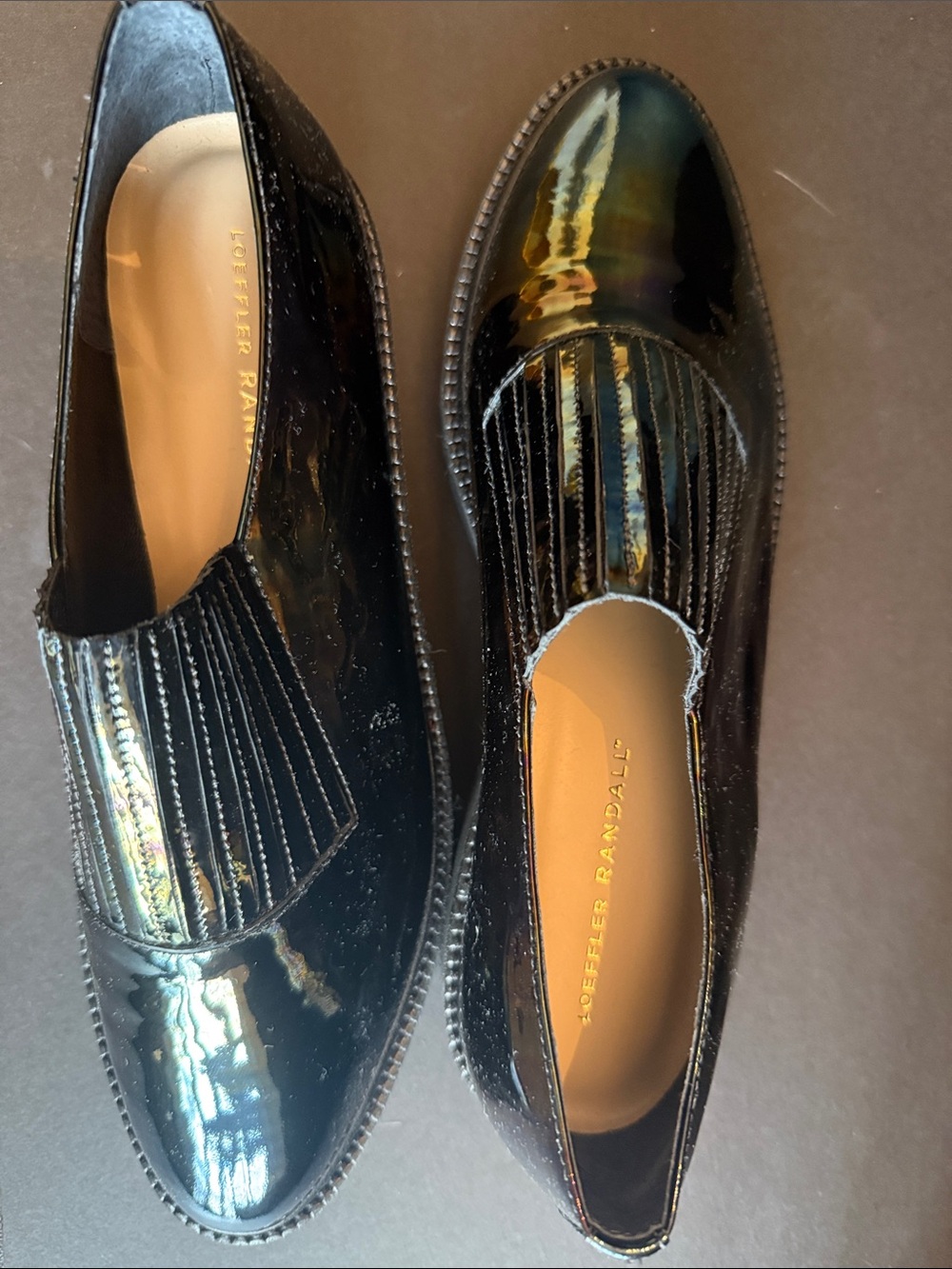 Loeffler Randall Iridescent Black Patent Loafers - Picture 3 of 6